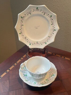 Antique Sprig Trio Cup, Saucer and Plate Soft Paste floral Vine - Image 1 of 4