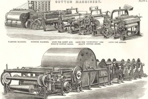 BAUMWOLLMASCHINEN. Verziehen, Aufwickeln; Webstuhl Bettwäsche; Harrison's Slasher - Größe 1880 - Bild 1 von 1
