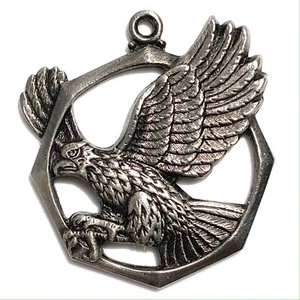 flying eagle pendant silver tone charm octagonal openwork wings talons prey bird - Picture 1 of 3