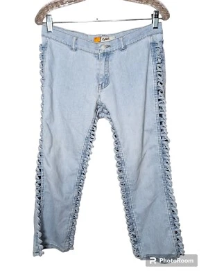 Rare Vtg Y2K Yagi Capri Blue Jeans Denim Size 9 Criss Crossed Seams - Image 1 of 4