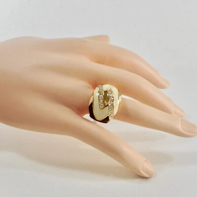 Womens Fashion Ring Sz 8 Green Black Enamel Gold Plated Statement Cocktail Bling - Image 1 of 4