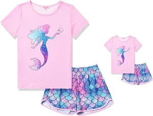 Matching Girls & Dolls Pajamas Unicorn Pj Sets Summer Cotton Sleepwear - Picture 1 of 12