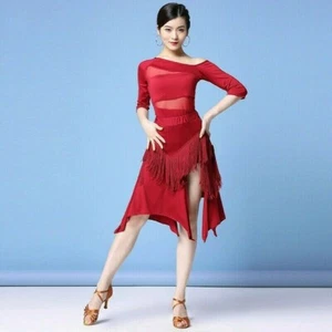Damen Latein Tanz Kleid Quaste Fransen Split Rock Moderne Tango Rumba Ballsaal - Bild 1 von 13