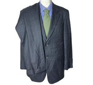 Stafford Suit 2 Piece Gray Windowpane Jacket 40R 2 Button Pants 34X29 - Picture 1 of 12