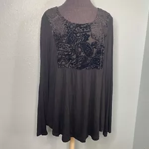 Style & Co Blouse Shirt Top Women Size XL Black Long Sleeve Velvet Panel - Picture 1 of 9