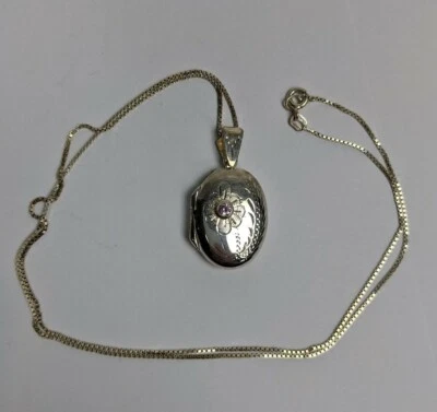 "Medallón y cadena de ley con flor en la parte delantera cadena de 24""" Foto 1 de 4