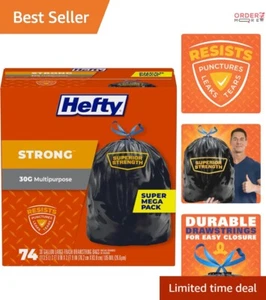 Large Trash Bags Plastic 30 Gallon 74 Count Heavy Duty Drawstring Kitchen Use - Picture 1 of 9
