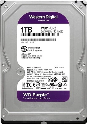 WD Purple 1 TB Surveillance Internal Hard Drive WD10PURZ - Image 1 of 4