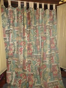 JC PENNEY SOUTHWESTERN AZTEC GREEN GOLD BLACK CLAY (2) CURTAINS PANELS 40 X 72
