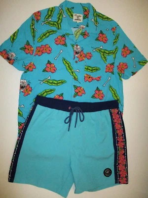 NEAR NEW MAMBO SMART ARTS MENS  DESIGNER SHIRT AND BOARD SHORTS MEDIUM FREE POST - image 1 of 4