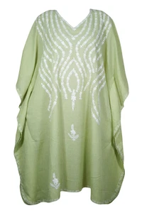 Boho Women's Mid Calf Loose Flowy Caftan Hand Embroidered Resort Wear Kaftan 2XL