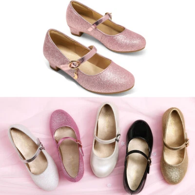 Girls Kids Children Low Heel Party Wedding Mary Jane Sandals Court Shoes Size US - Image 1 of 4