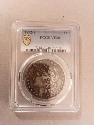 pcgs 1892 s VF 20 morgan dollar - Image 1 of 2