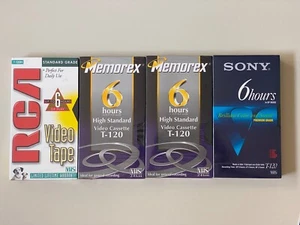 Lot of 4 VHS T-120 SIX HOURS (SLP/ELP) Blank VHS tapes - Brand New - Sealed - Picture 1 of 4