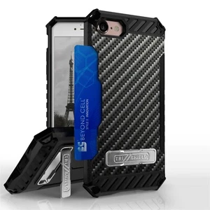 Carbon Print Shockproof Hybrid Case+Tempered Glass Cover for iPhone Model (4.7") - Picture 1 of 6