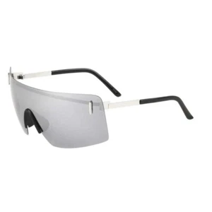 Shield Sunglasses Silver Mirrored Lens Rimless Visor Sporty Fashion Trendy Style - Picture 1 of 1