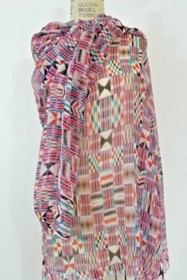 Pure 100% Silk Chiffon Printed Fabric 54” wide. Aztec pattern. Sold By Yard