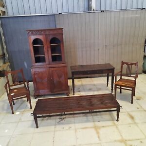 Indian Antique Furniture - Carved cupboard, two chairs, One swing, and a table