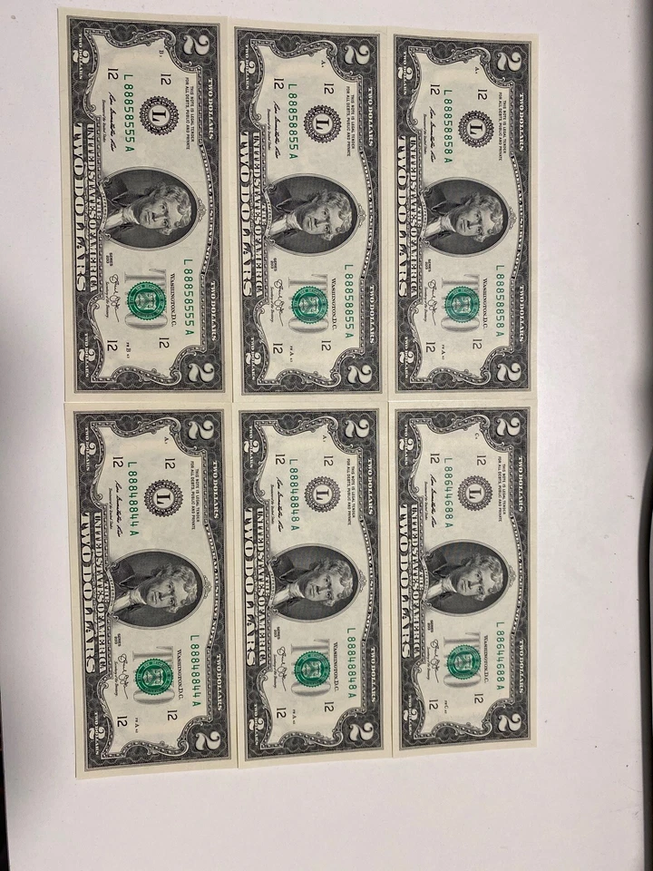 PRICE IS PER NOTE 6 2013 UNC $ 2 FANCY BINARY NOTES And 1 RADAR NOTE，Top Rare ！ - Image 1 of 3