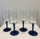 Vintage Blue Stemmed 6” Wine Glasses Set Of 4