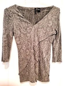 New Directions Damen M grau Stufen 3/4 Ärmel bestickt Top Bluse - Bild 1 von 8