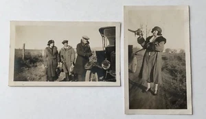 Set Of 2 Hunting Pheasant Guns Women Car Diptych Antique Photographs Picture - Picture 1 of 4