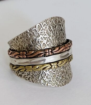 Anillo Vintage Catálogo Sundance Plata Esterlina Giratorio Banda Texturizada Ancha Talla 9 Foto 1 de 4