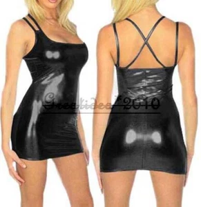 Sexy Lencería Para Mujer Negro Metálico Elástico Babydoll Mini Vestido Prendas para club nocturno Camisón - Imagen 1 de 3