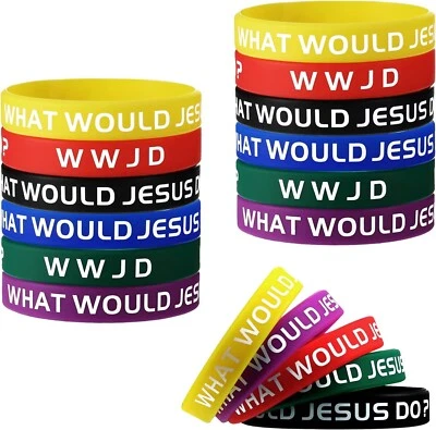 24 Piezas WWJD Pulseras de Goma Qué Harían Pulseras Coloridas WWJD Silicona Foto 1 de 4