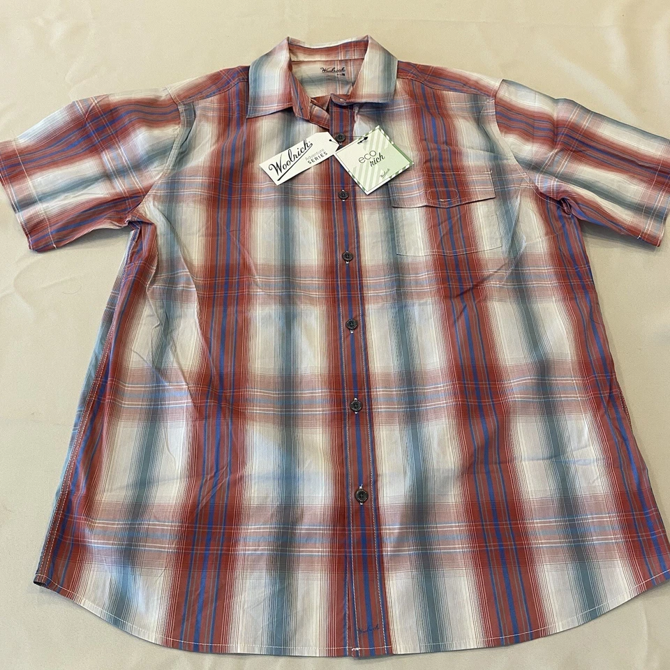 Woolrich Eco Rich Mens Large Desert View Plaid Button Front SS Shirt