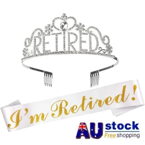 Retirement Decorations Retired Party Supplies Rhinestone Tiara and Sash Set - Picture 1 of 9