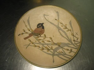 Messingschale m Fuß ca. 23,5 cm Kunsthandwerk Vogel Natur Handbemalt ? Emaile ? - Picture 1 of 4