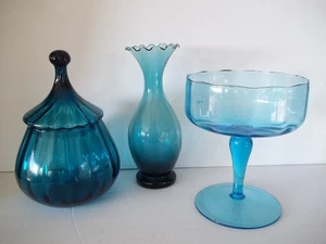 Vintage Empoli Set 3 türkis Deckel Süßigkeiten Vase Sockel Schale 8-9-10" Vase MCM - Bild 1 von 9