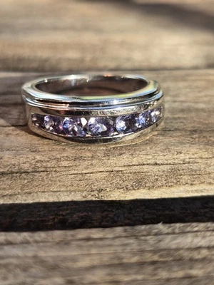 Anillo de diseñador de tanzanita de oro blanco rodio sobre plata esterlina maciza talla 6 Foto 1 de 4