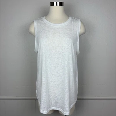 Athleta Breezy White Tank Top Size L Sleeveless Linen Like - Image 1 of 4