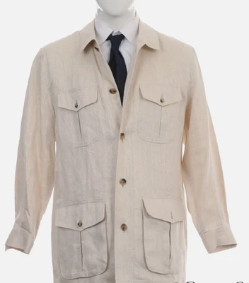 VALSTAR Hombres 100% Lino Espiga Safari Campo Utilidad Chaqueta Abrigo talla 50 Italia Foto 1 de 4