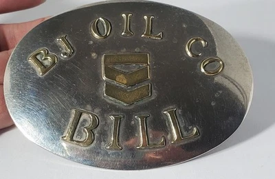 Lote de hebilla de cinturón de plata Western BJ OIL CO 4-1/8" X 3" de colección Foto 1 de 3