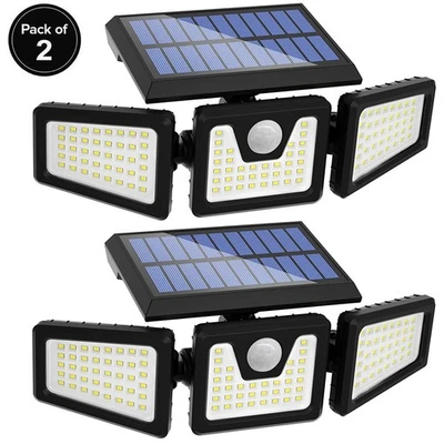 2 Pack LED Motion Sensor Solar Lights Outdoor IP65 Waterproof Security Lamp - Image 1 of 4