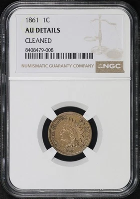 1861 Indian Head Cent NGC AU Details Cleaned - Image 1 of 2