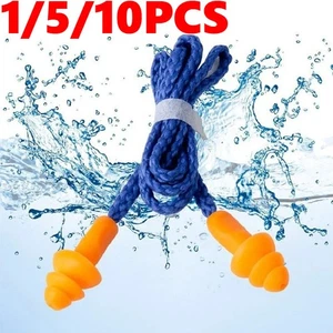1/5/10PCS Wired Ear Plugs Noise Cancelling Silicone Corded Work Band Reusable - Picture 1 of 10