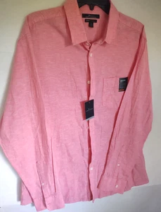 Marc Anthony Men’s XL Slim Fit Linen Cotton Button Down Shirt Coral Pink NWT - Picture 1 of 13