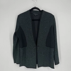 Ming Wang Cardigan womens large L teal black striped jacket career workwear - Picture 1 of 7