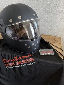 Daytona Retro DOT Approved Dull Black Full Face Motorcycle Helmet Scooter Moped - Picture 1 of 13