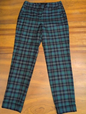 Talbots Heritage Tartan Plaid Wool Blend Cuffed Pants Navy Blue Green Red Size 6 - Image 1 of 4