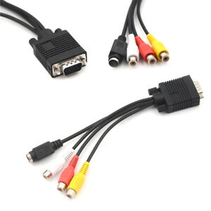 Video Cable Laptop PC HDTV Connector VGA Male to S-Video 3 RCA Jack Convert LIAN
