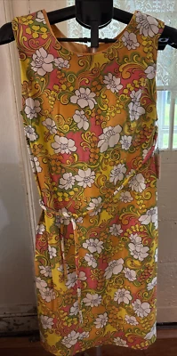 Vestido estilo túnica sin mangas con cinturón Flower Power Mod años 60 vintage MCM Foto 1 de 4