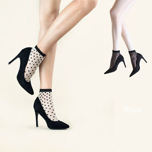 Fiore Cute Sheer Black Polka Dot Ankle Socks | 2 Colors | Buy More and Save