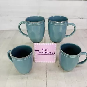 Rachael Ray CUCINA AGAVE BLAU geprägter Rand Steinzeug 14 Unzen Tassen Becher Set 4 - Bild 1 von 16