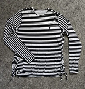 Coolibar Baikal Ruche Swim Top UPF 50 Black Striped Long Sleeve Women's Size L - Picture 1 of 11