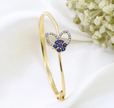 14K Vergoldetes Blaues Saphir-Und Diamant-Armband Damen Schmuck Geschenke - Bild 1 von 4